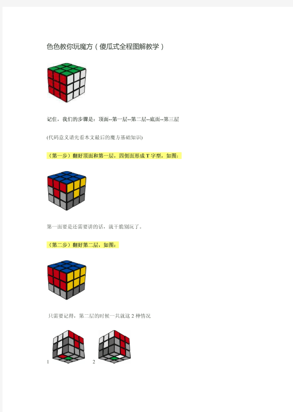 三阶魔方初级入门教程详细图解