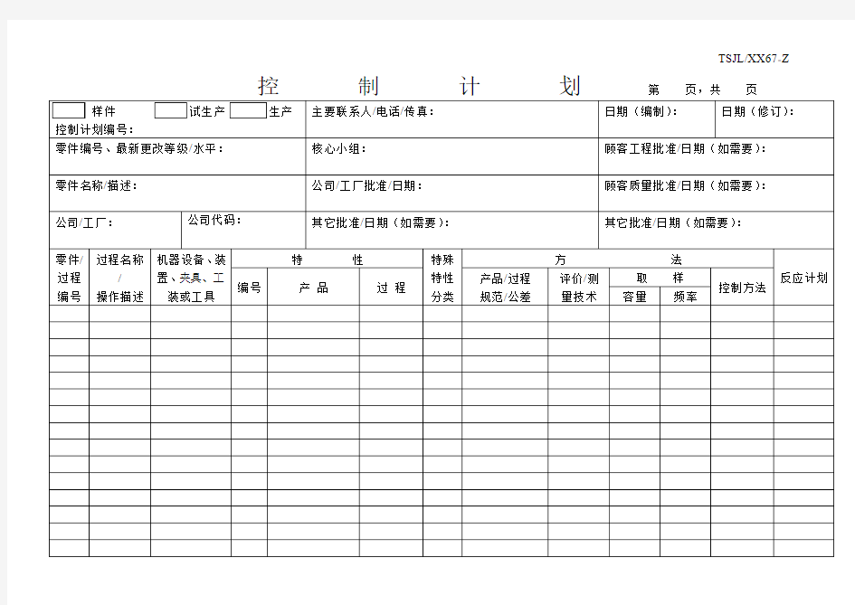 样件、试生产、生产控制计划