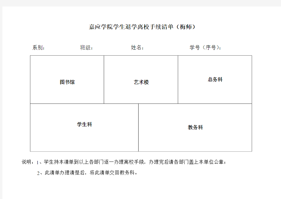 退学离校手续清单(梅师)