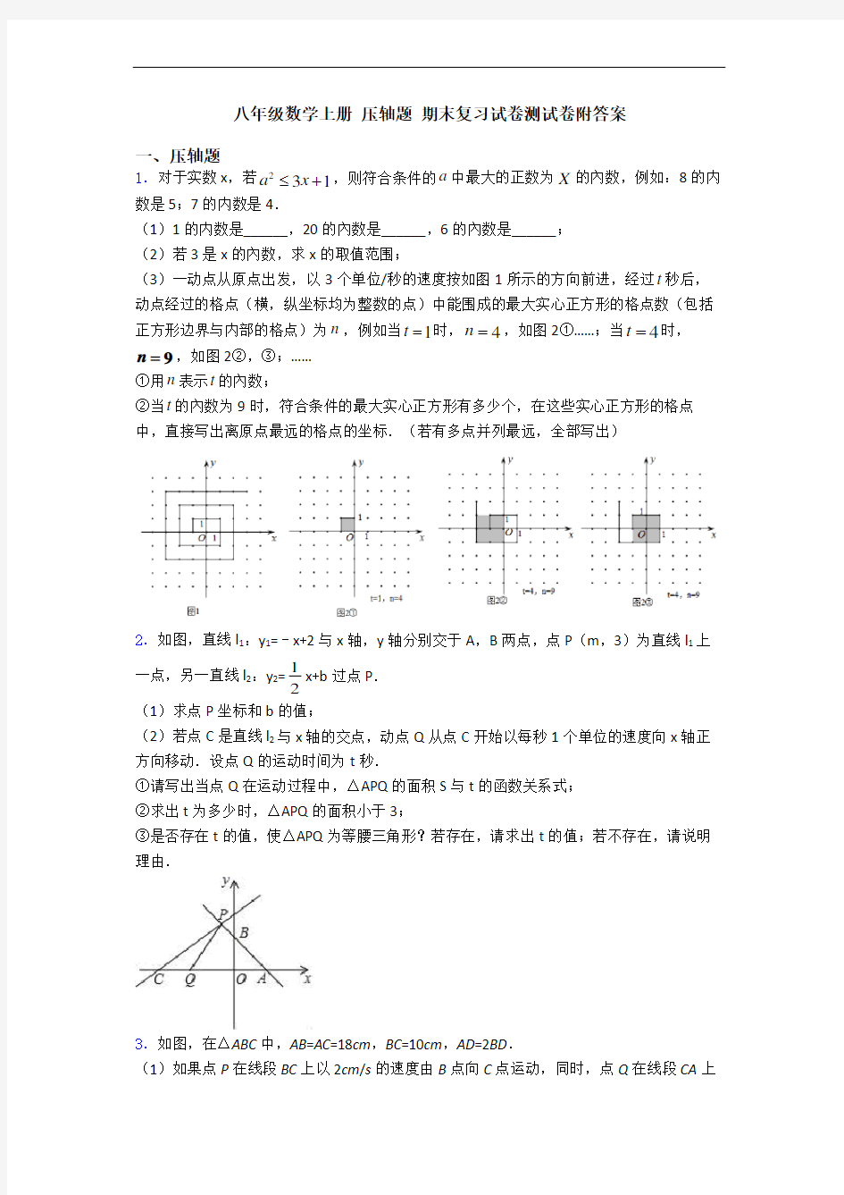 八年级数学上册 压轴题 期末复习试卷测试卷附答案