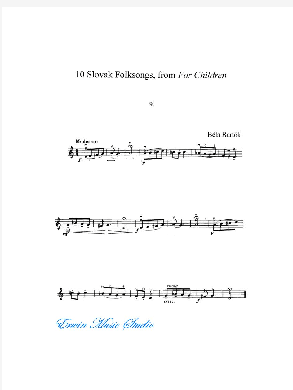 Violin贝洛巴托克《10首斯洛伐克民歌》小提琴曲谱 钢琴伴奏曲谱BelaBartok,10SlovakFolksongsNo.9