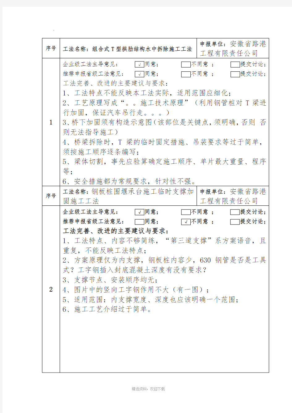 工法评审意见