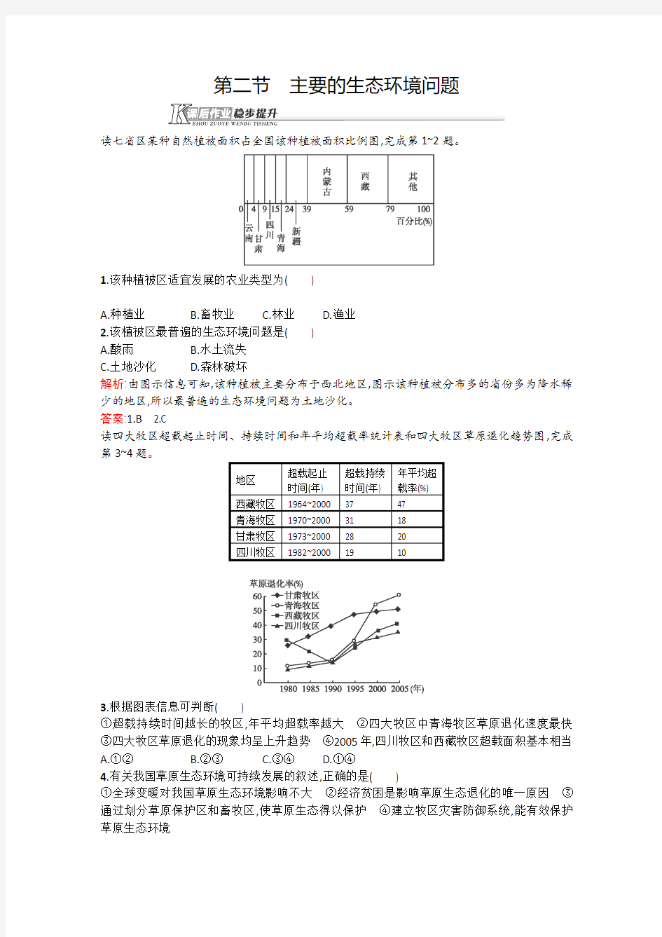 2015-2016学年高二地理选修6课后作业3.2《主要的生态环境问题》(湘教版)