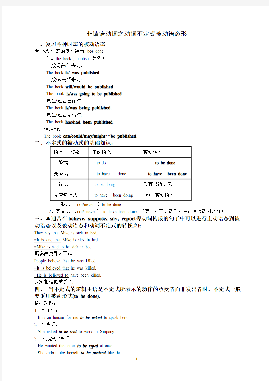 (完整版)非谓语动词之动词不定式被动语态形