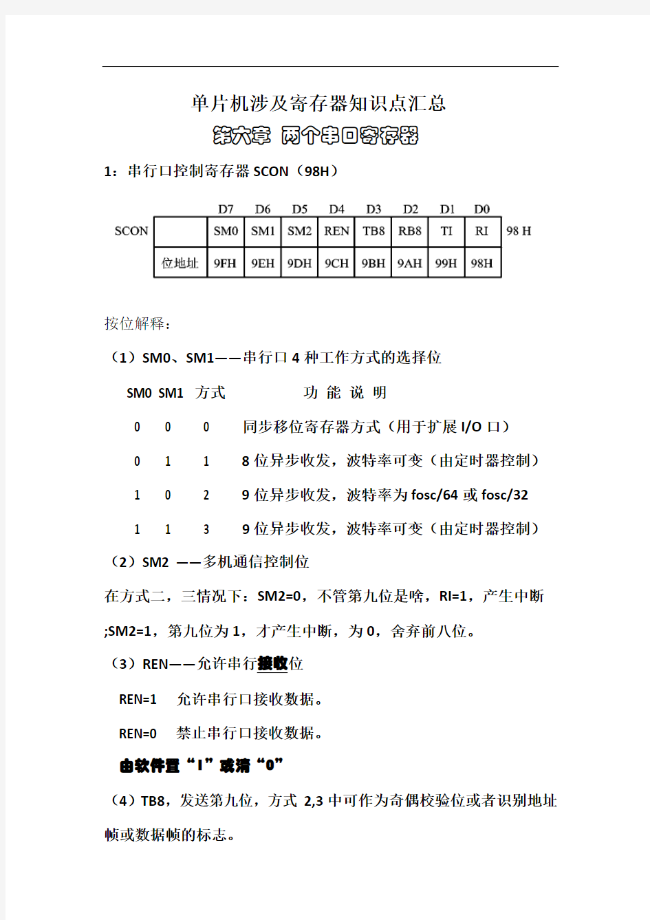 单片机涉及寄存器知识点汇总