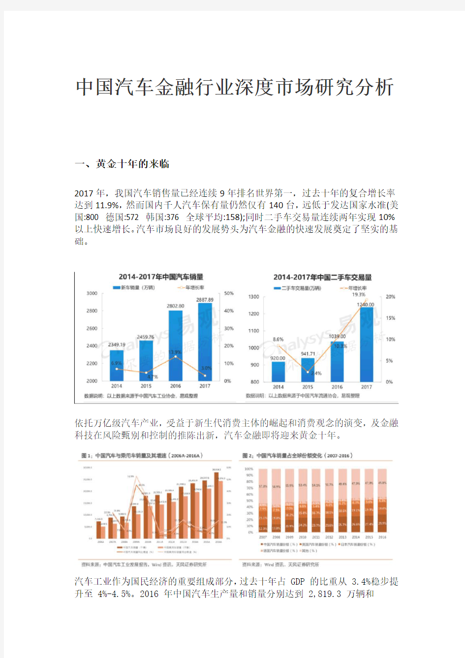 中国汽车市场及汽车金融市场调研报告