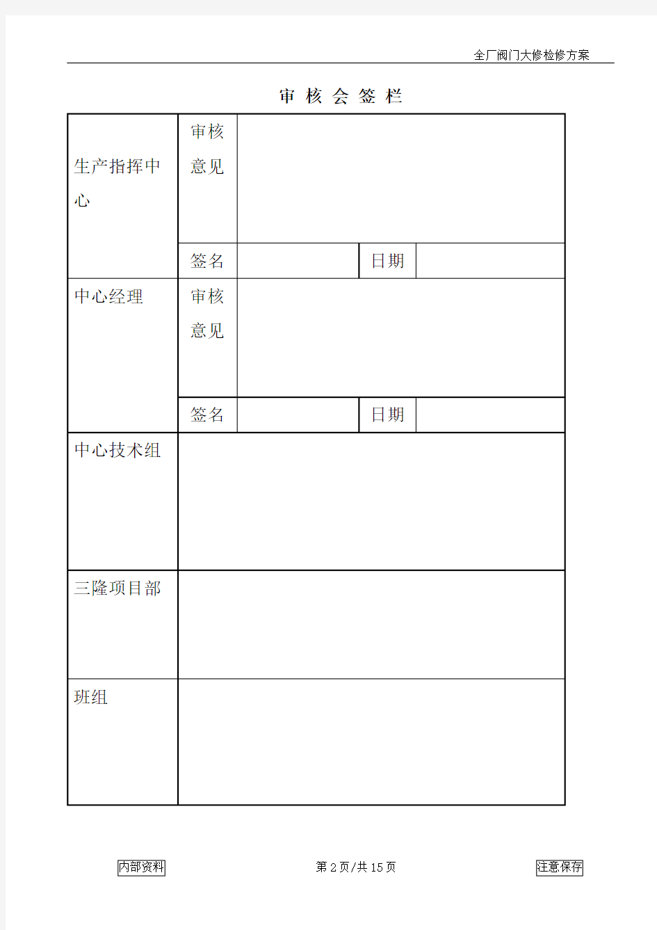 阀门大修检修方案资料