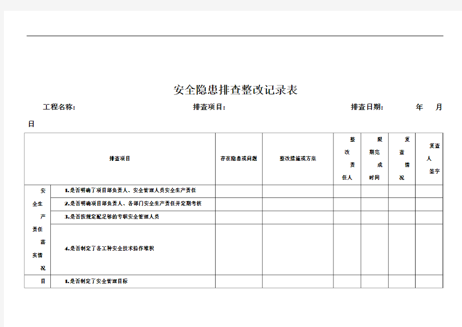 安全隐患排查整改表范本