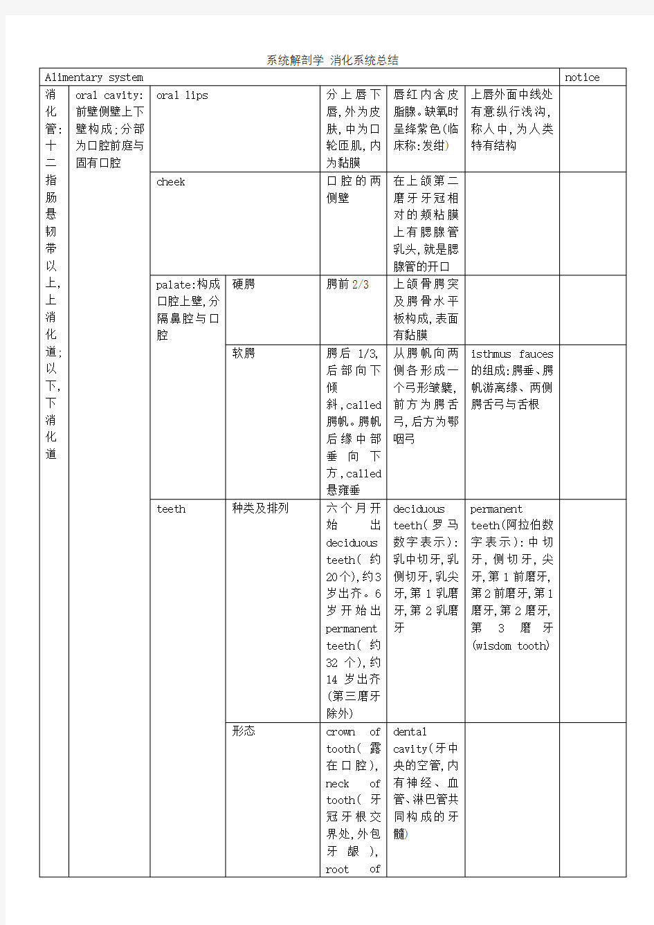 系统解剖学 消化系统总结