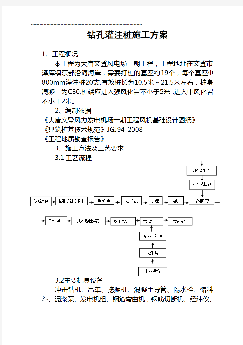 钻孔灌注桩施工方案