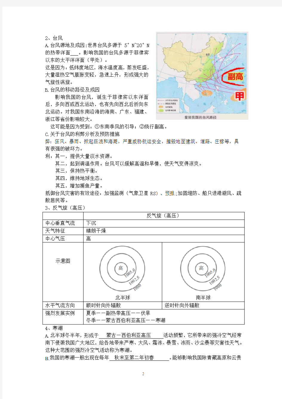 (上海地理合格考专用)专题11 台风(教师用)
