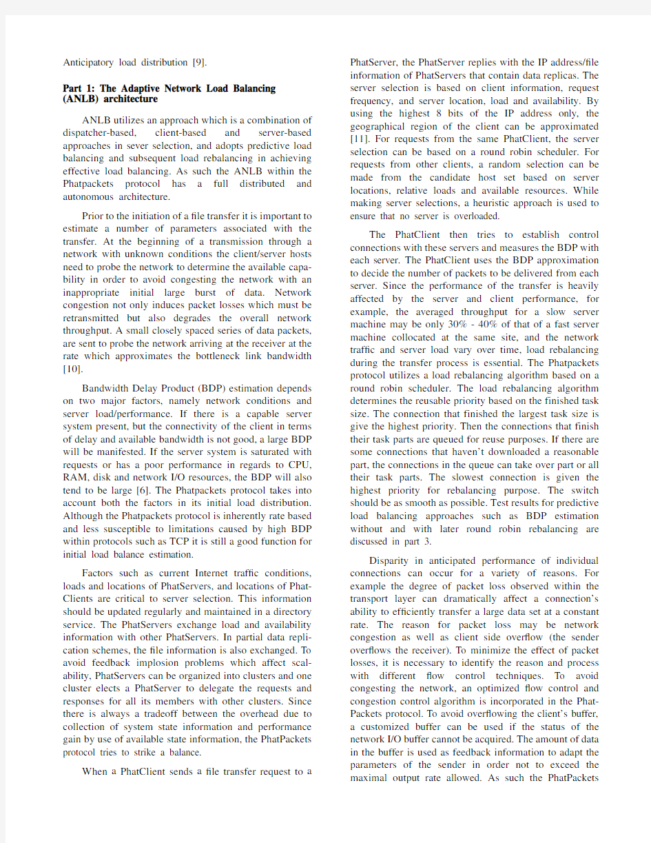 ADAPTIVE NETWORK LOAD BALANCING IN PHATPACKETS Abstract