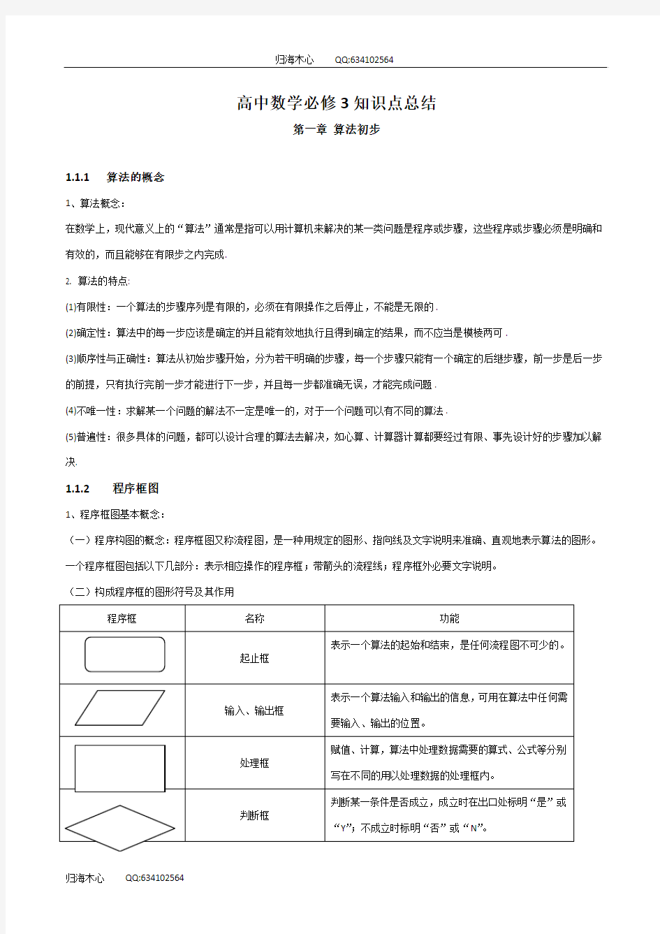 高中数学必修3知识点总结：第一章_算法初步