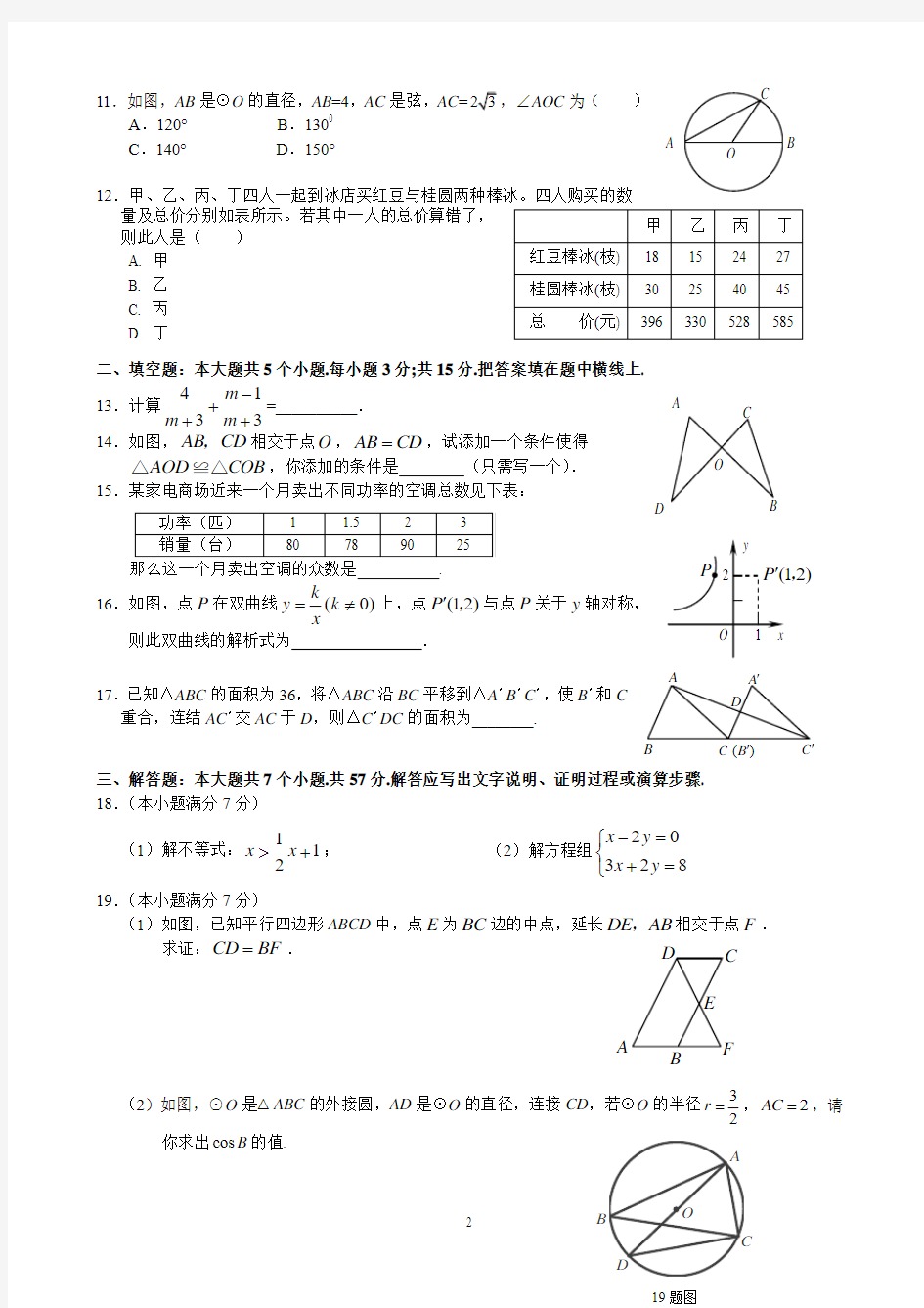 2012年济南市中考数学模拟试题1-5及其答案