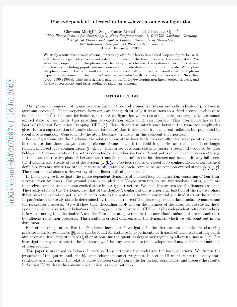 Phase-dependent interaction in a 4-level atomic configuration