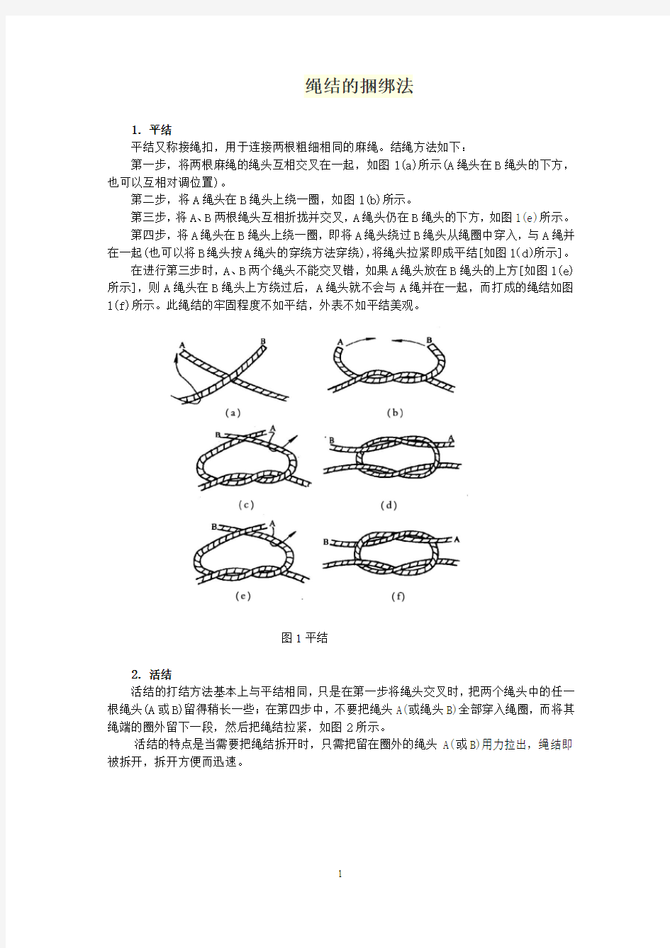 绳结的捆绑法