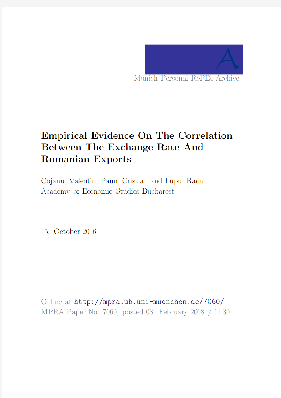 Empirical Evidence On The Correlation Between The Exchange Rate And Romanian Exports