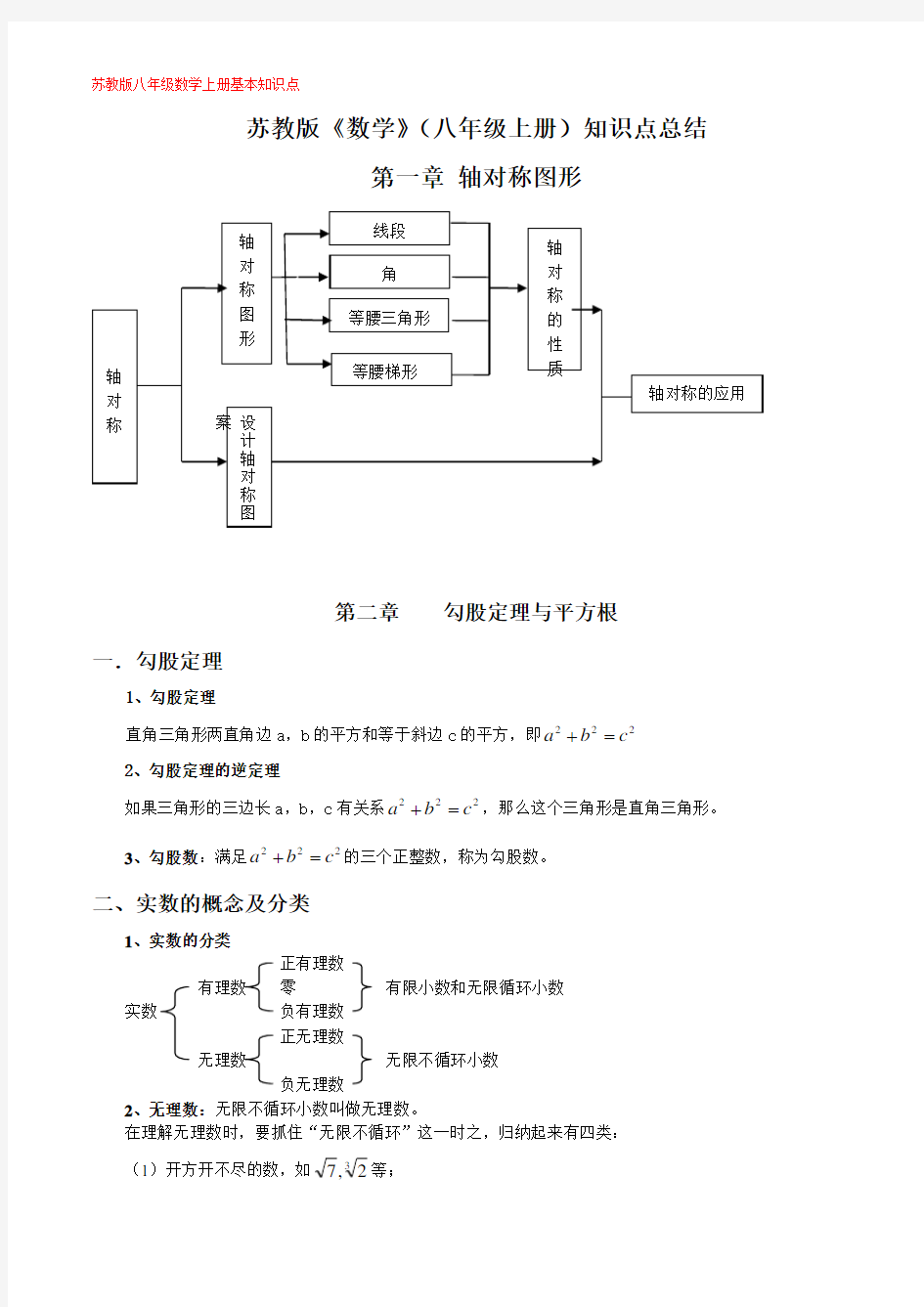 苏教版八年级上数学知识点总结