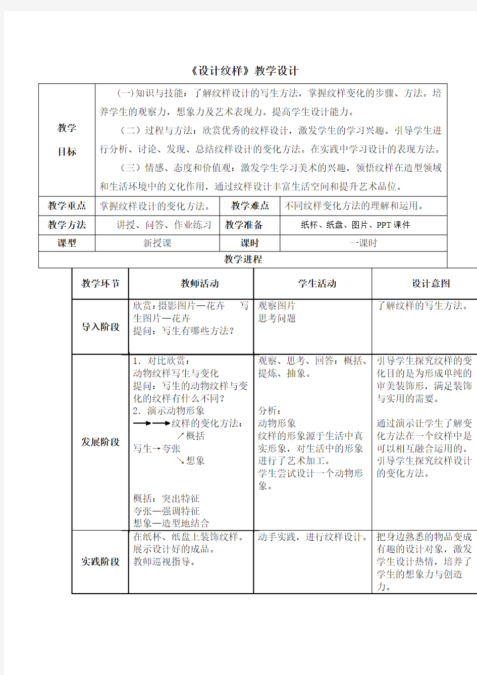 表格式教案范例——美术