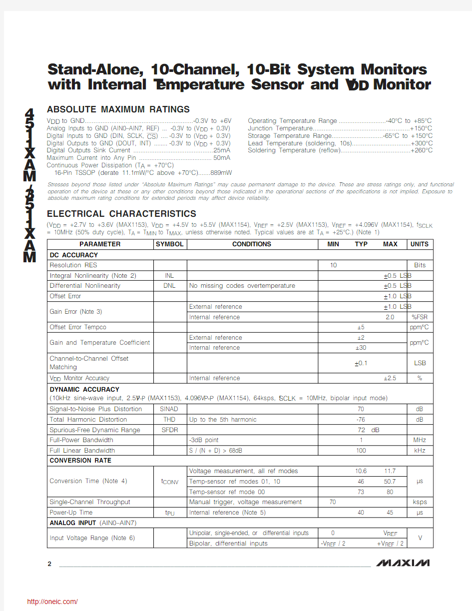 MAX1153BEUE+;MAX1154BEUE+;MAX1154BEUE+T;MAX1153BEUE+T;中文规格书,Datasheet资料