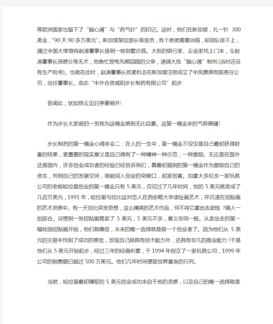 步长制药的第一桶金心得体会