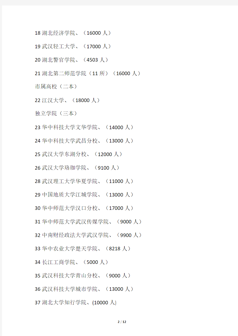 武汉市高校在校学生人数统计