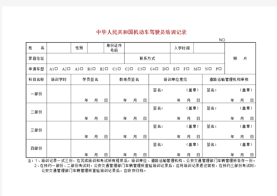 中华人民共和国机动车驾驶员培训记录.doc