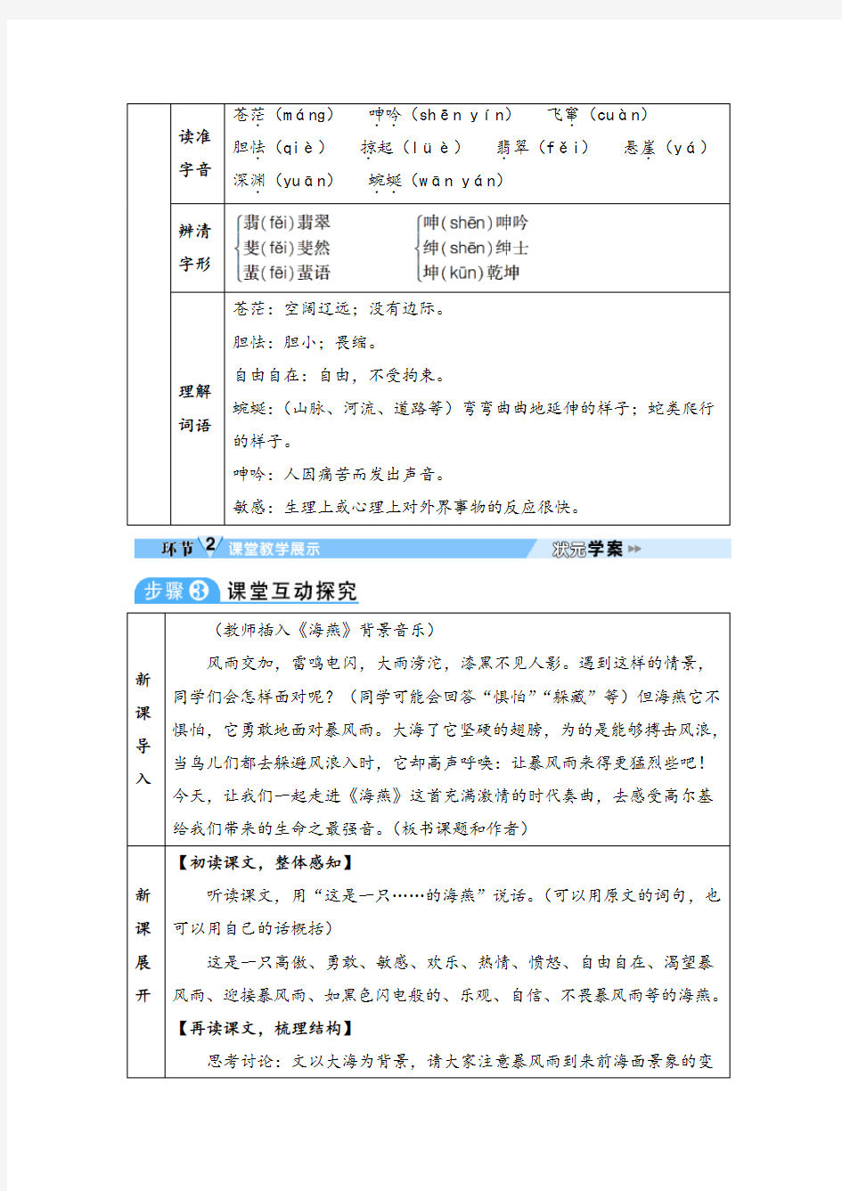 部编版九年级下册语文4 海燕(导学案)