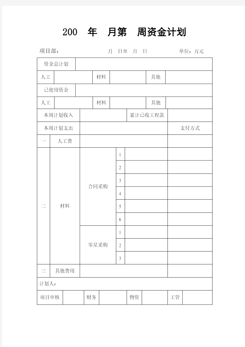 资金计划表格格式