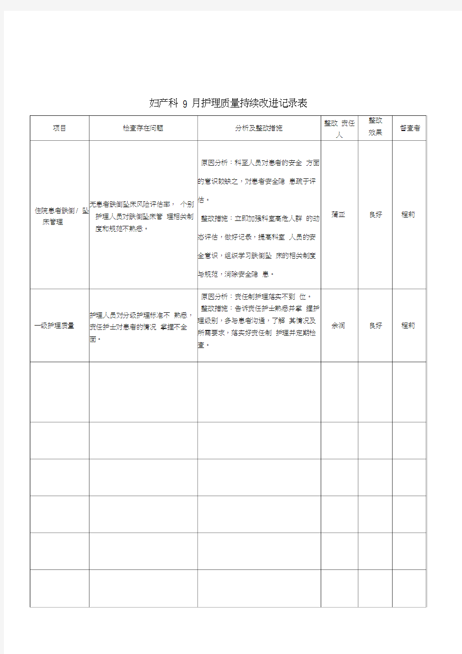 持续改进记录表新编