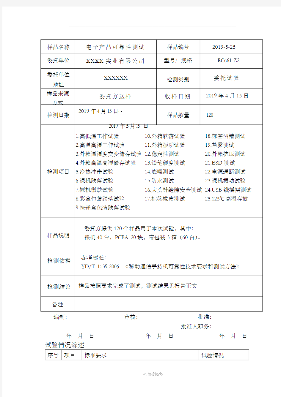 电子产品可靠性测试报告