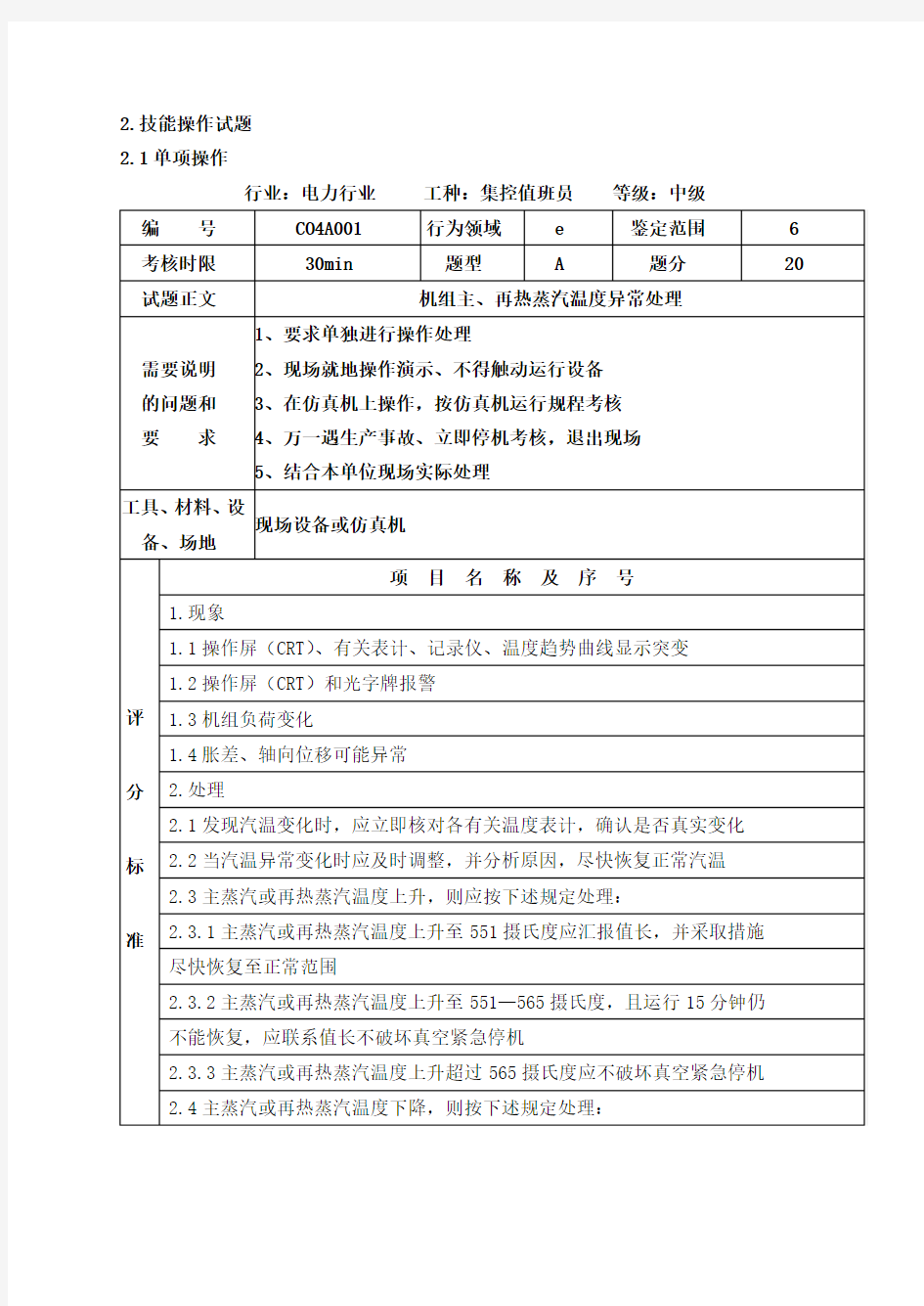 职业技能鉴定-集控值班员实操部分解析