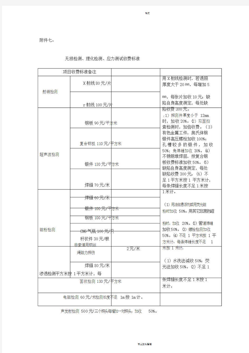 无损检测收费标准