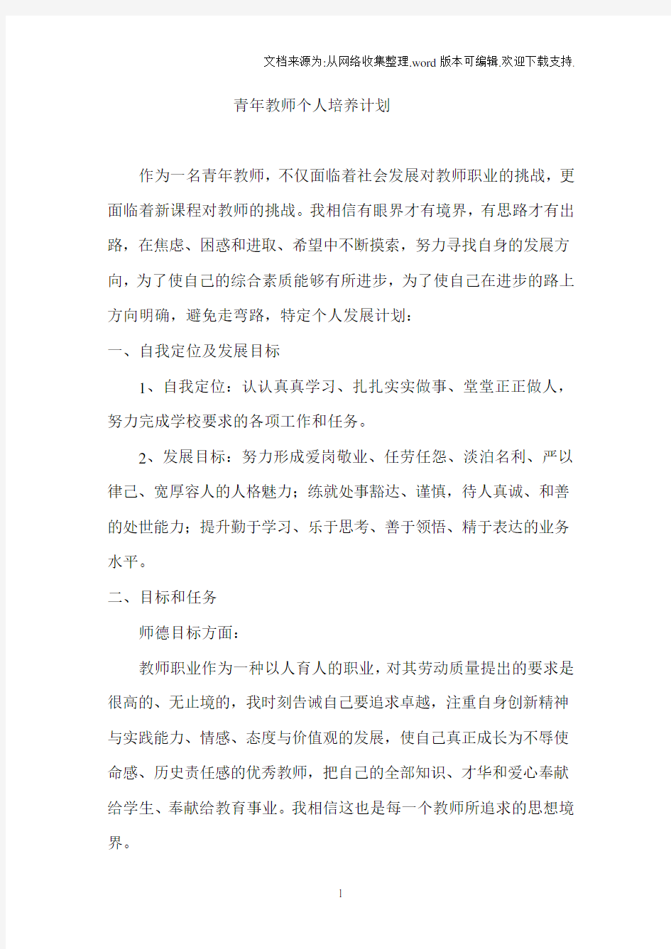 青年教师个人培养计划