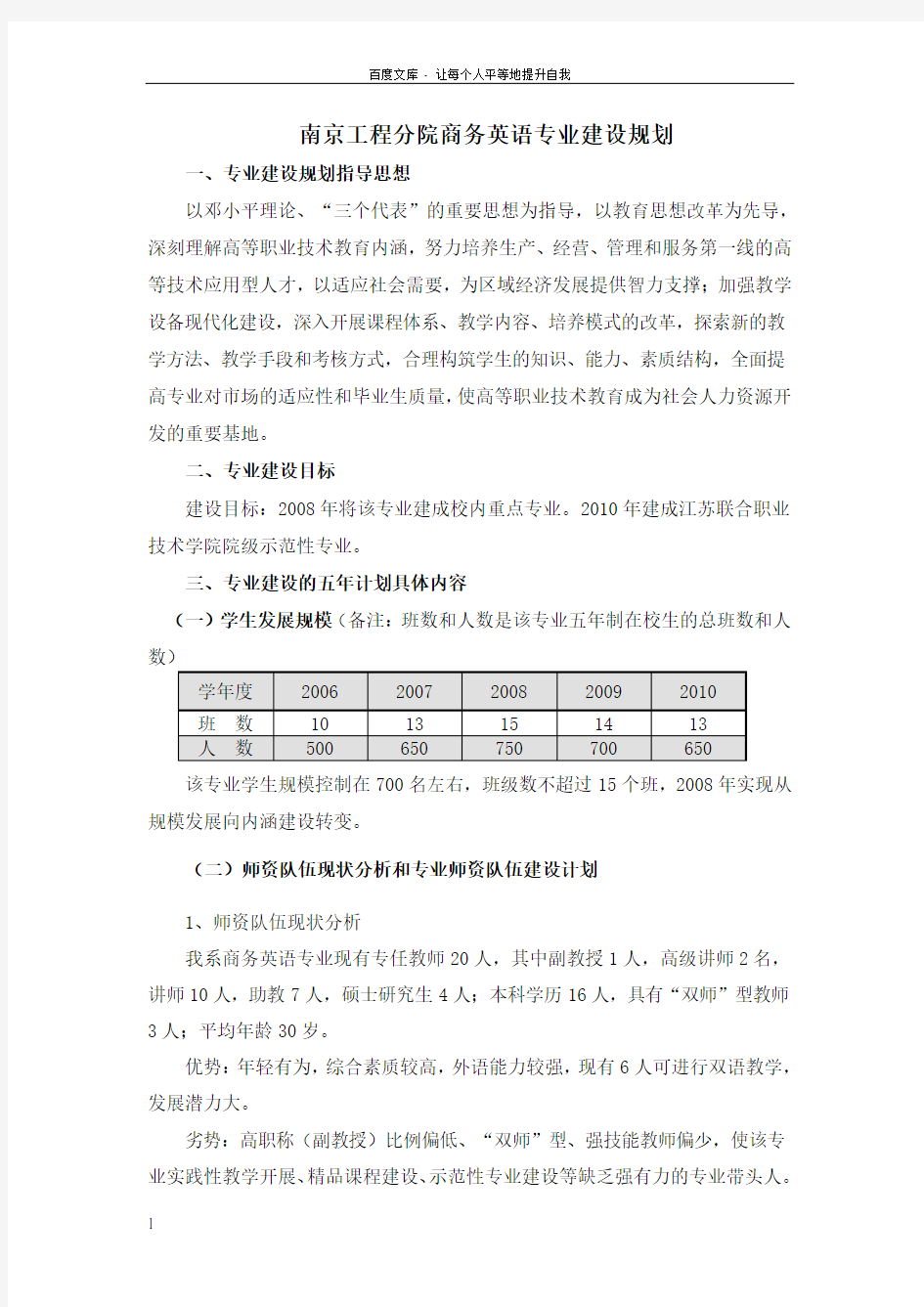 商务英语专业建设规划