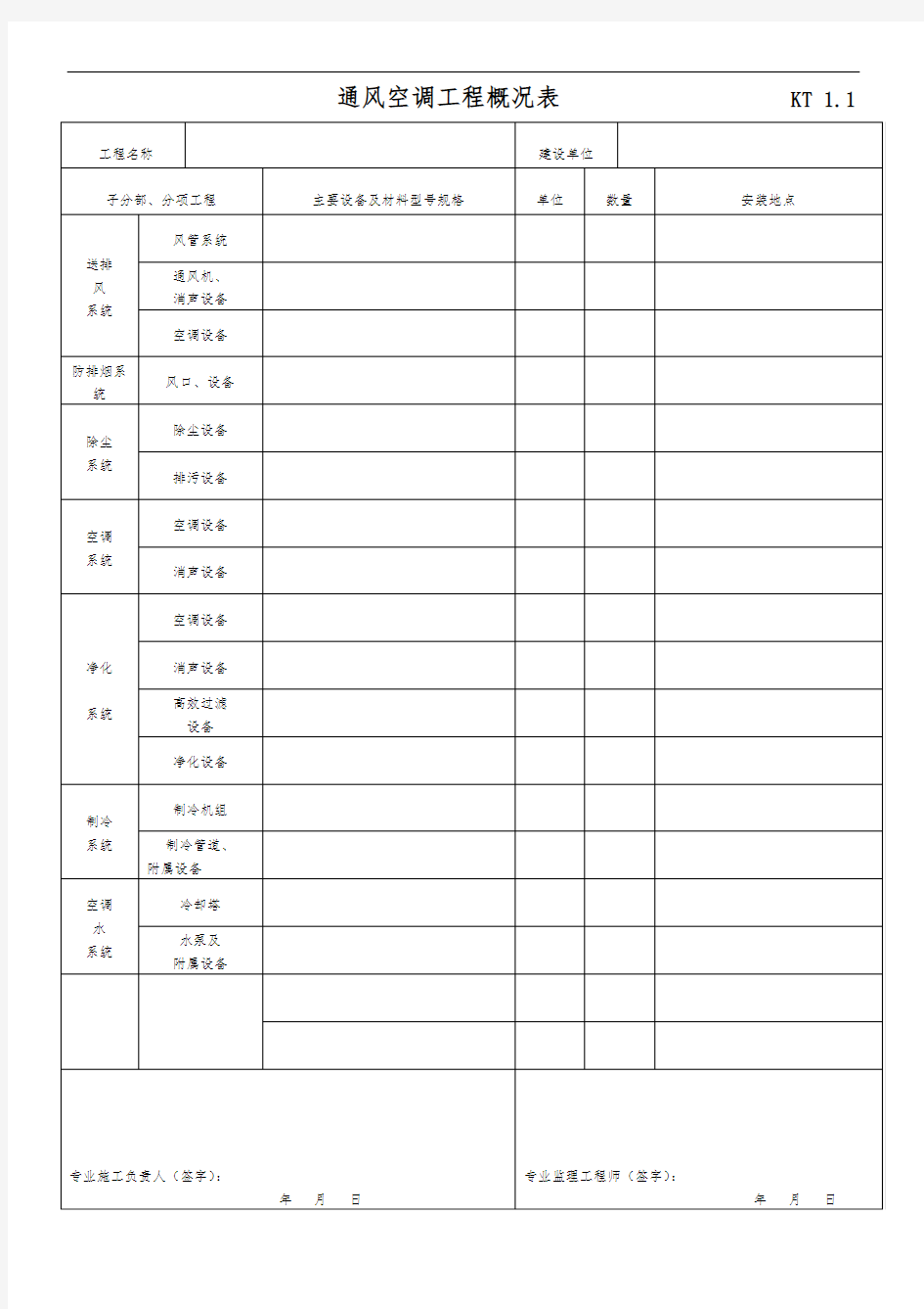 江苏暖通工程竣工验收表格模板