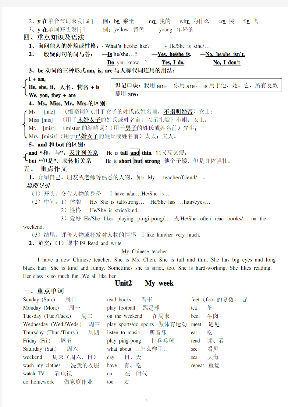 人教版小学五年级上册英语知识点汇总