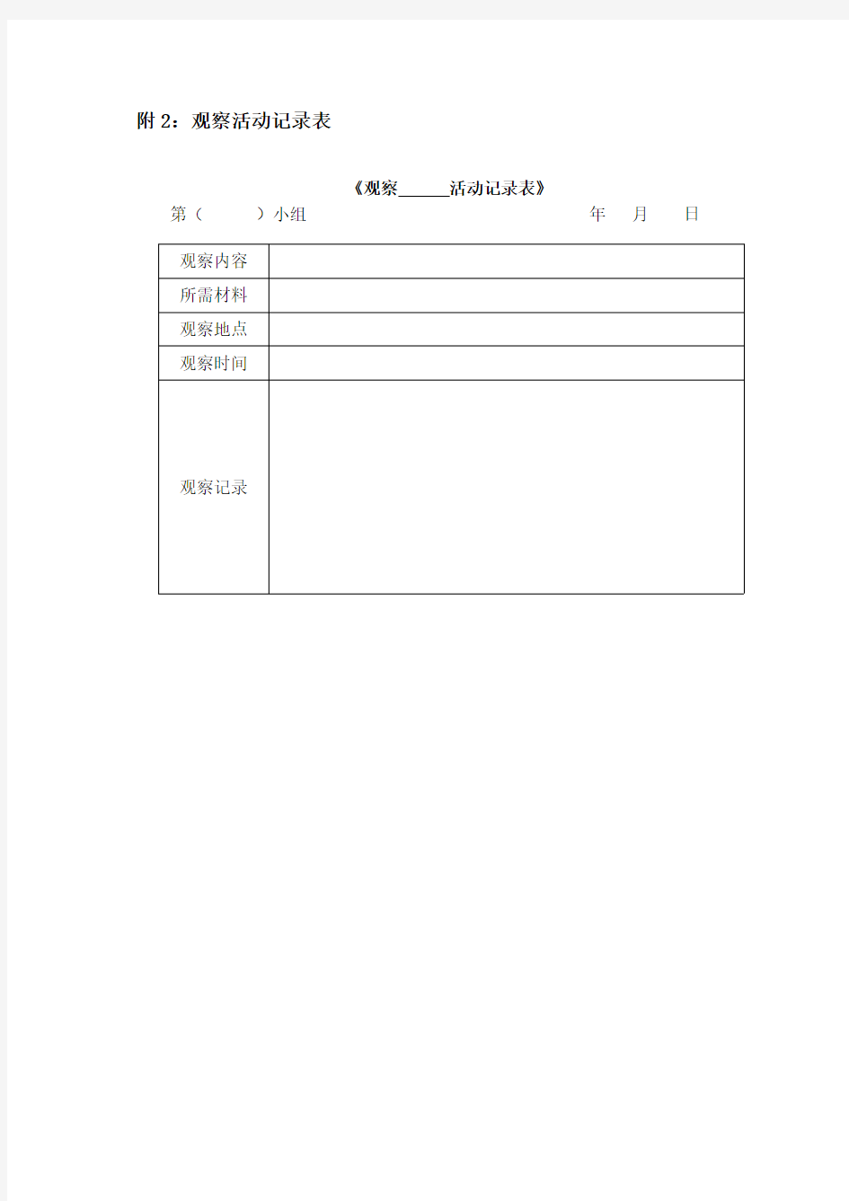 教科版科学最新六下1-2《放大镜下的昆虫世界》观察活动记录表