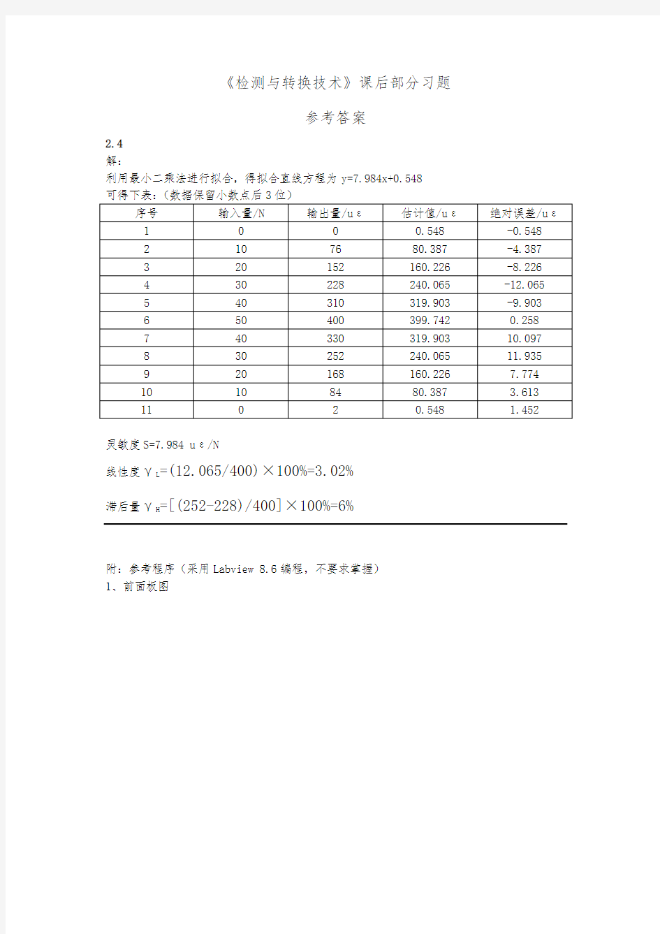 检测与转换技术课后部分习题参考答案