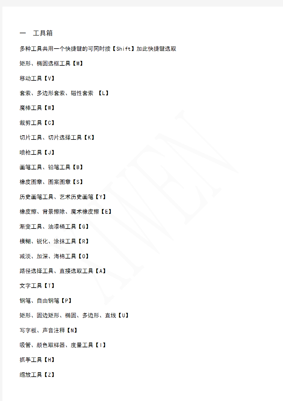 最全总结PS快捷键大全