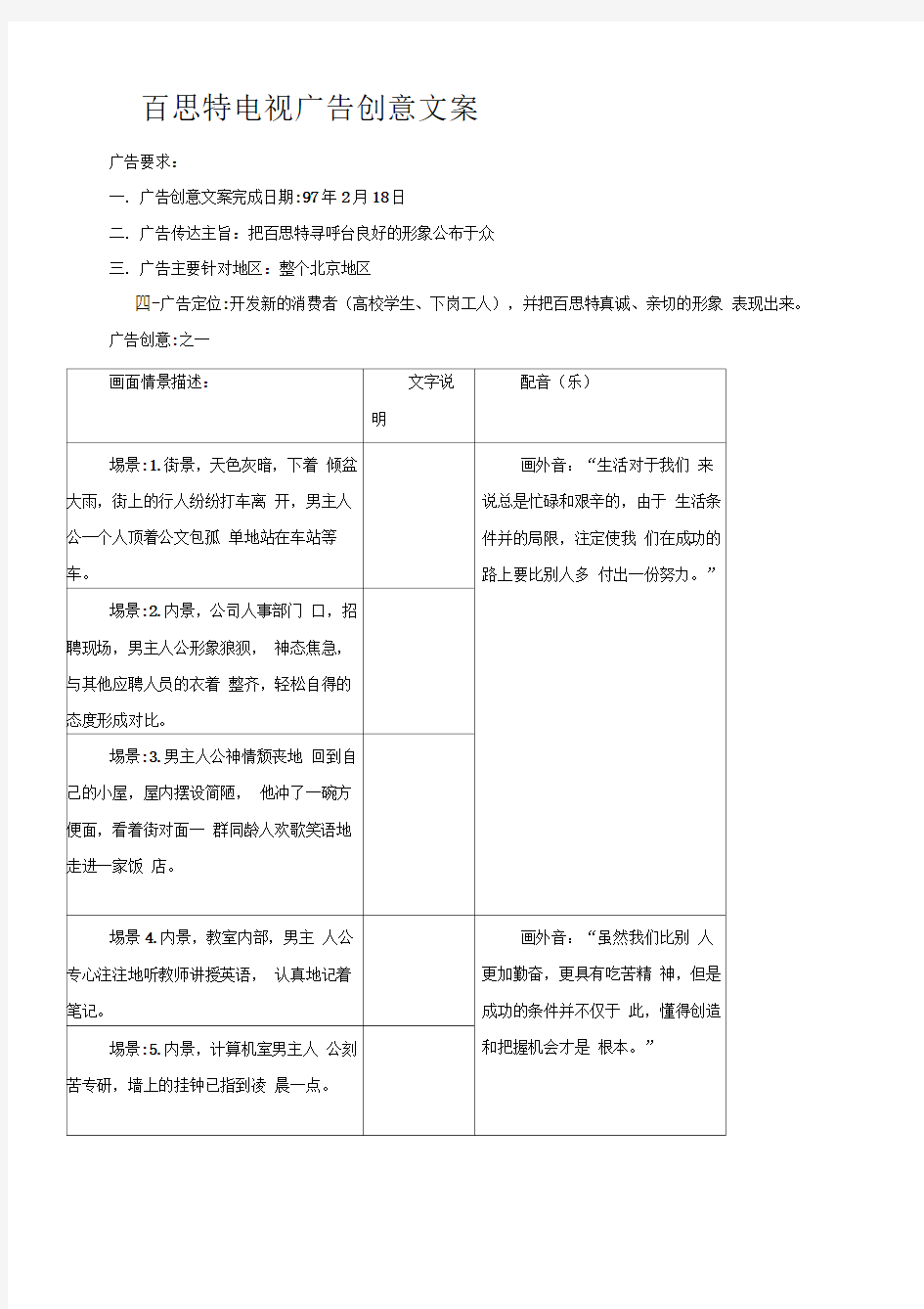 百思特电视广告创意文案