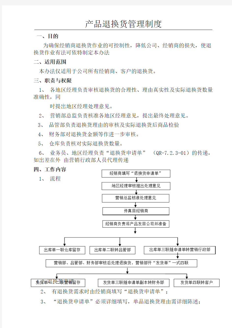 产品退货管理制度