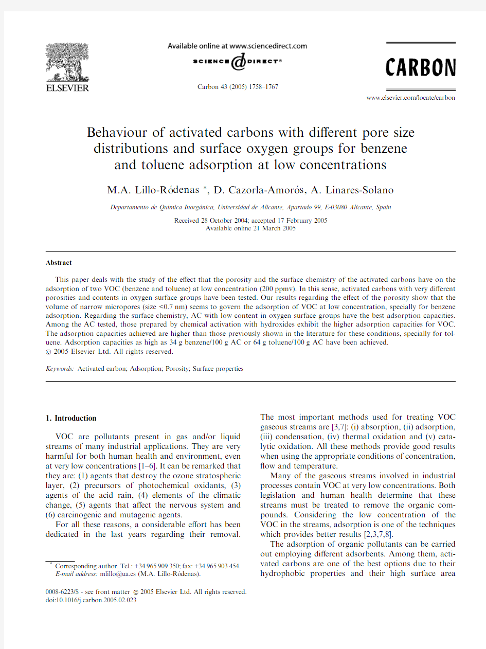 Behaviour of activated carbons with different pore size
