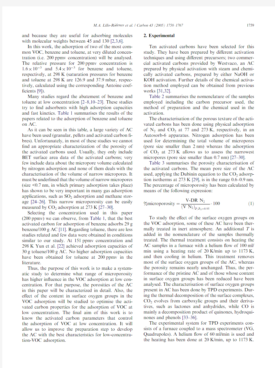 Behaviour of activated carbons with different pore size