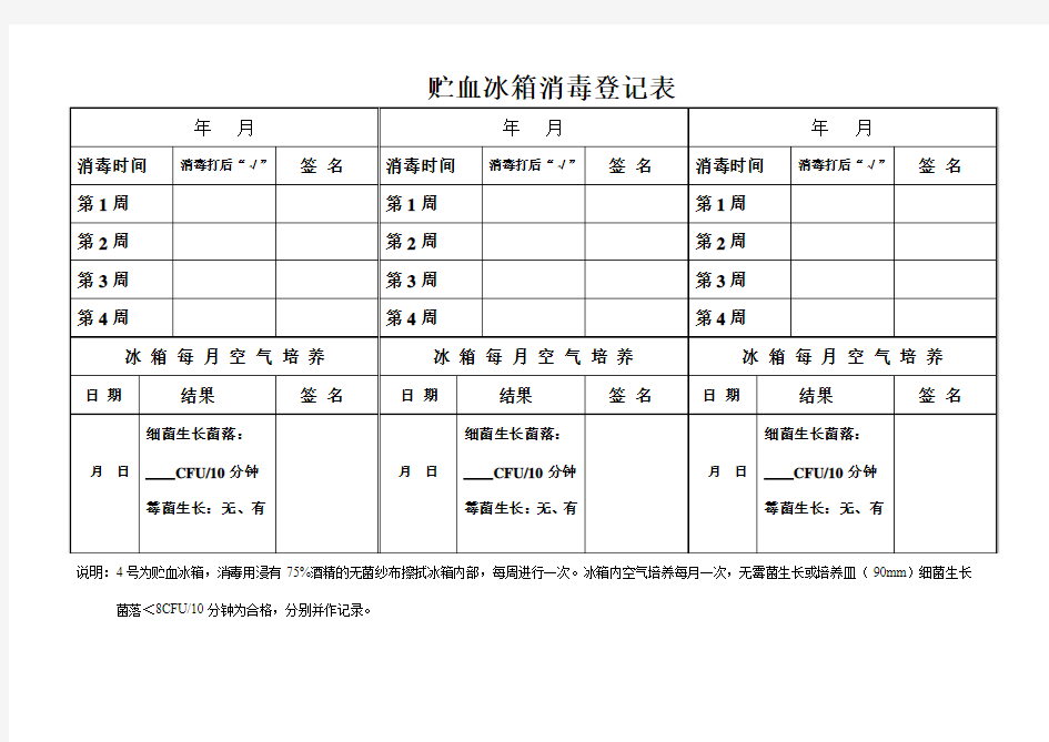 血库冰箱消毒登记本