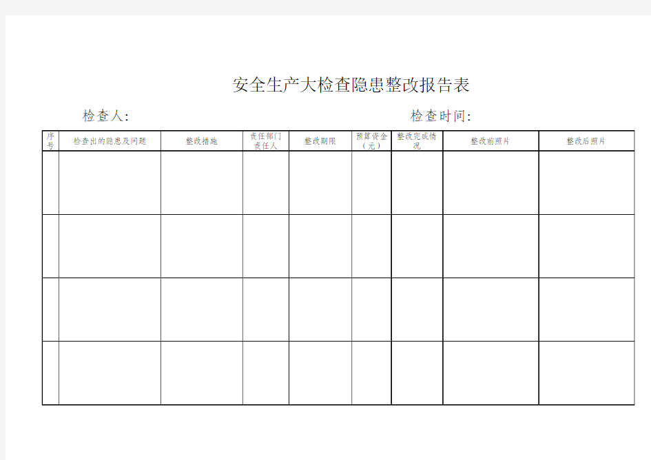 安全大检查隐患整改报告表