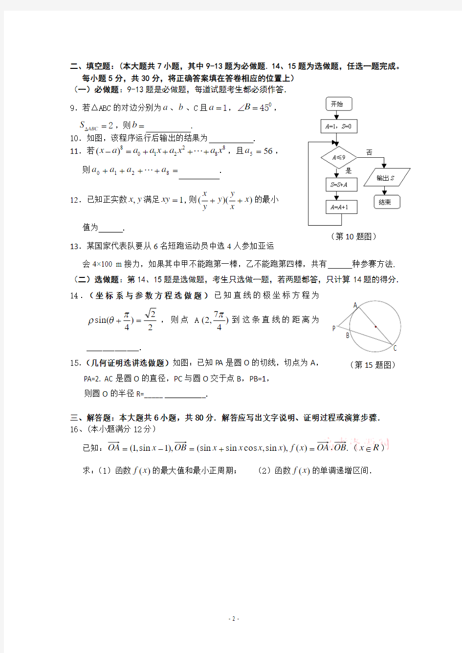 启恩中学2013届高三数学(理)综合训练题(一)