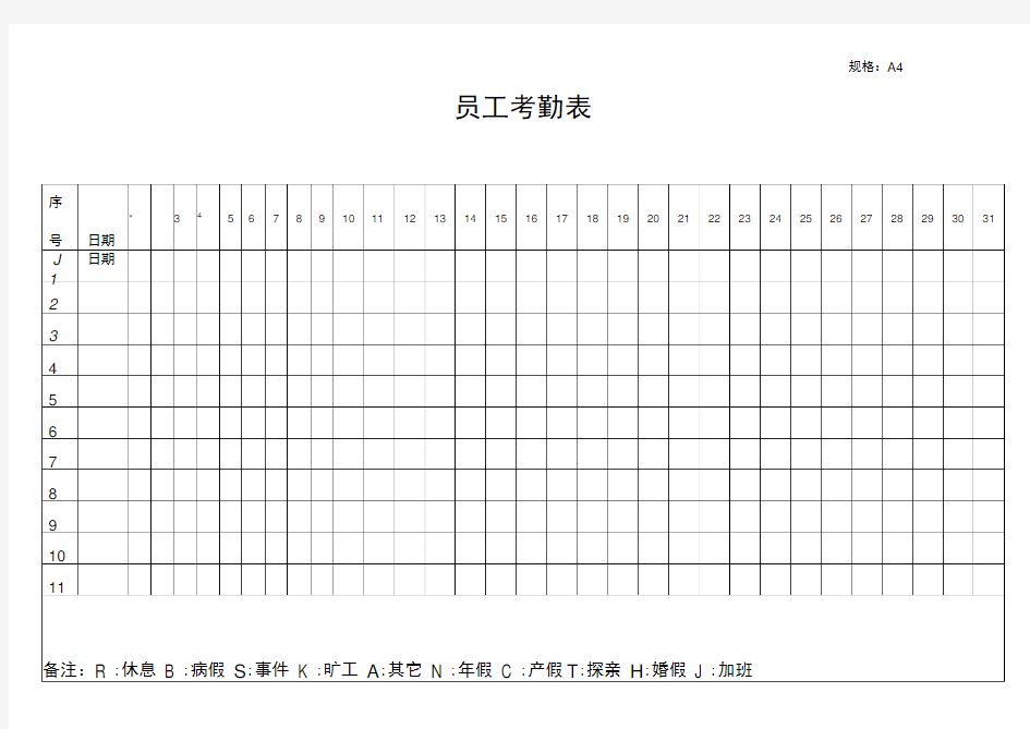 某酒店客服部员工考勤表