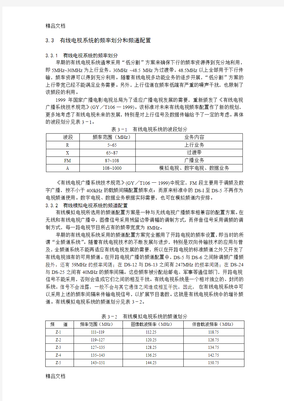 有线电视系统的频率划分和频道配置(汇编)