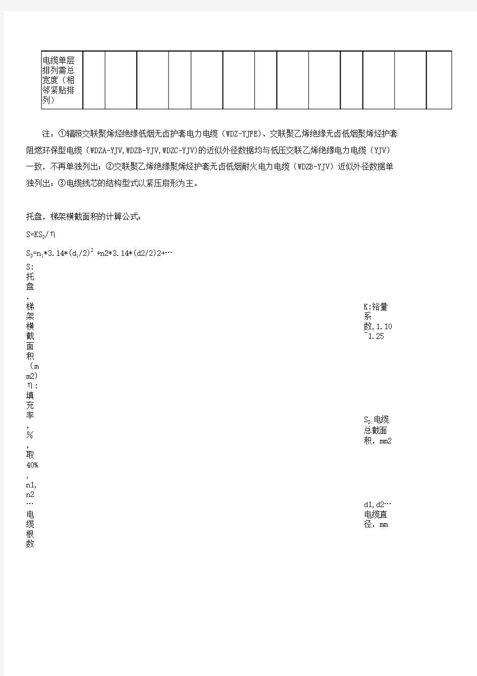 电力电缆桥架横截面积计算表